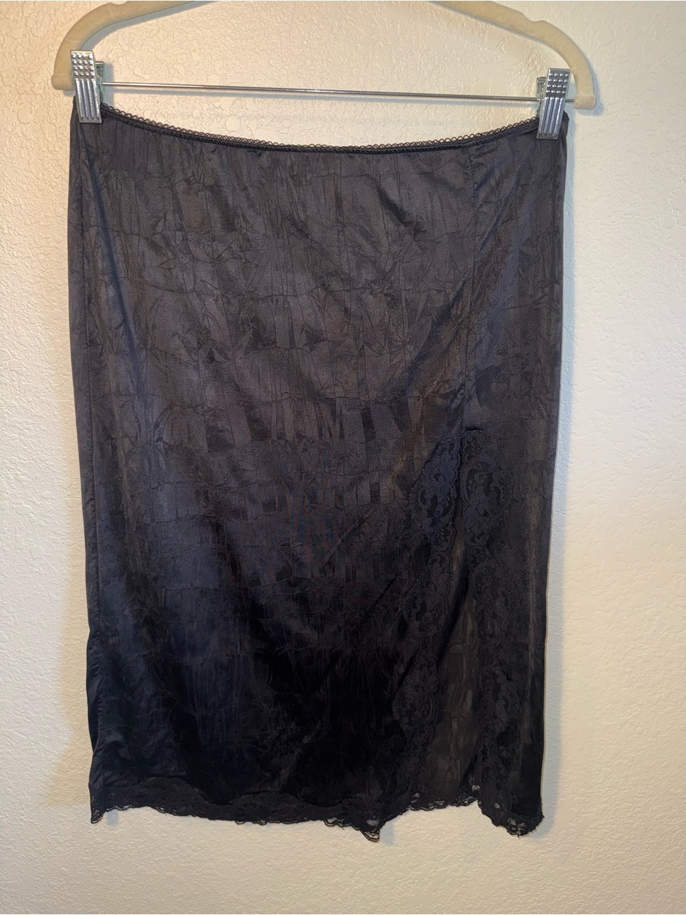 Intimately Free People Black Pull On Lace Accent Midi Slip Skirt with Slit Large